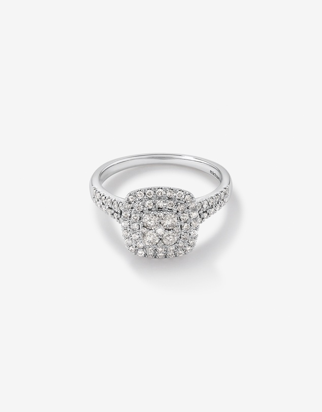 Michael Hill - 0.65 Carat TW Cushion Cluster Halo Diamond Ring in 10kt White Gold