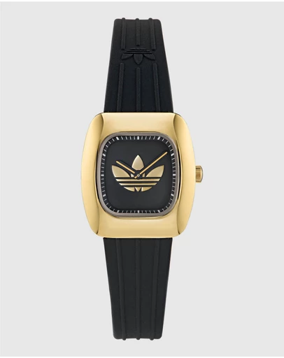 adidas Originals - Retro Wave One XS IP Gold-Tone Black Silicone Watch