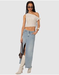 EDIKTED - Tamra Sheer Knit Asymmetric Top