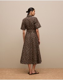 Trenery - Leopard Poplin Belted Dress in Bitter Chocolate