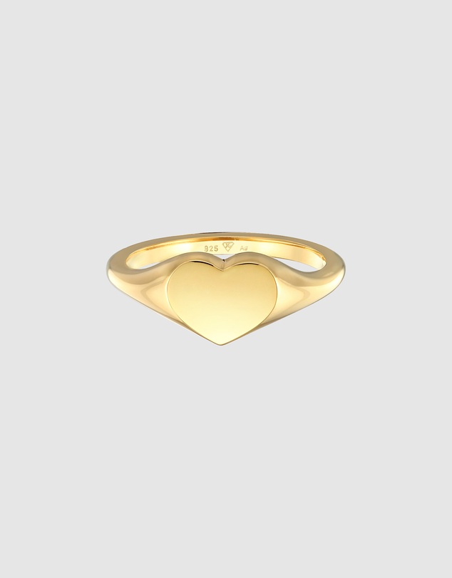 Elli Jewelry - Heart Signet Ring in Gold-Plated 925 Silver