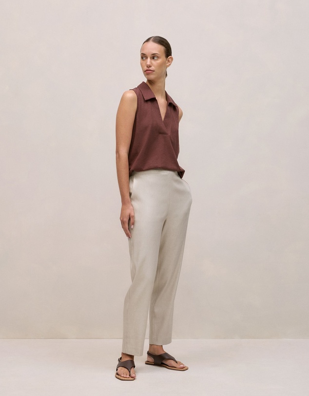 Trenery - Stretch Linen Blend Pull On Pant in Flax