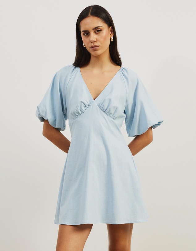 Atmos&Here - Kelly Linen Blend Puff Sleeve Mini Dress