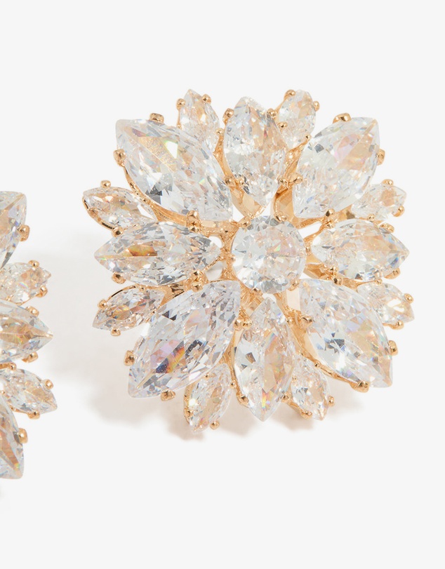Lovisa - Gold Cubic Zirconia Statement Flower Stud Earrings