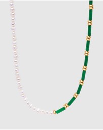 Nialaya Jewellery - Pearl Choker with Green Agate