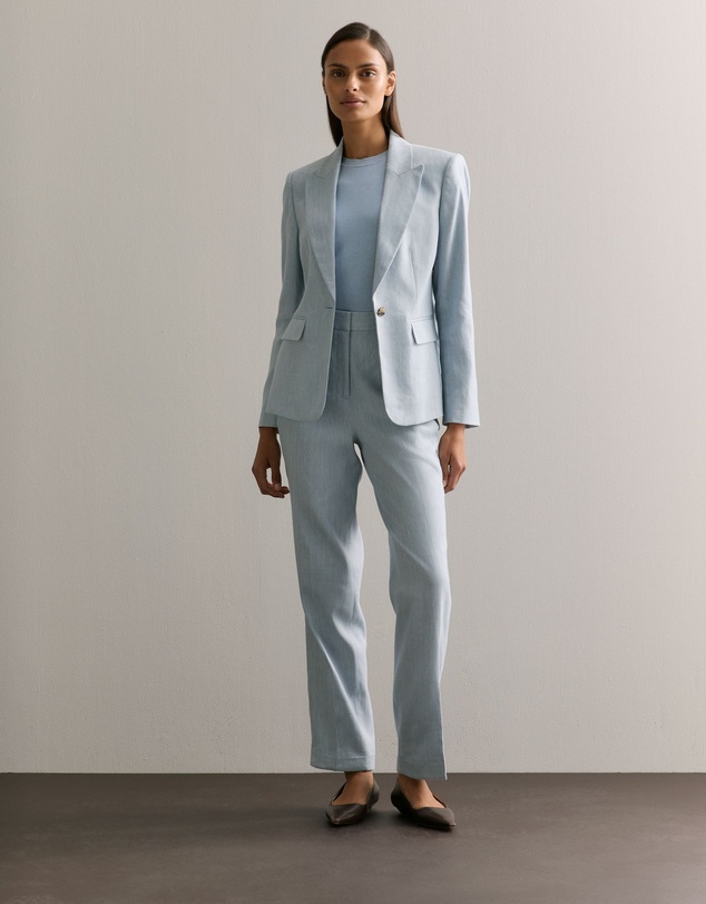 Trenery - Linen Cotton Yarn Dyed Herringbone Pant in Pale Blue