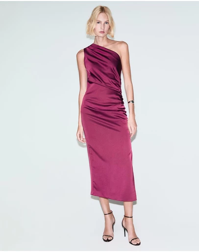 M.N.G - Asymmetrical Satin Dress With Side Slits