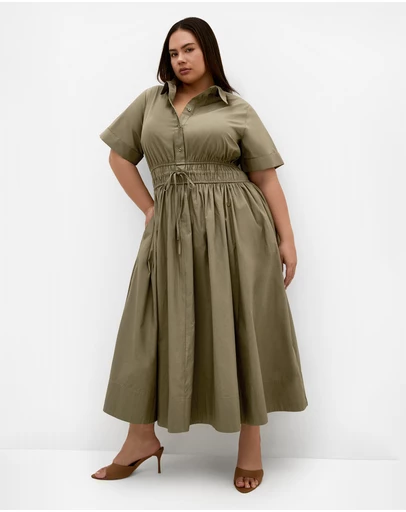 City Chic - Plus size Lana Midi Shirt Dress - khaki