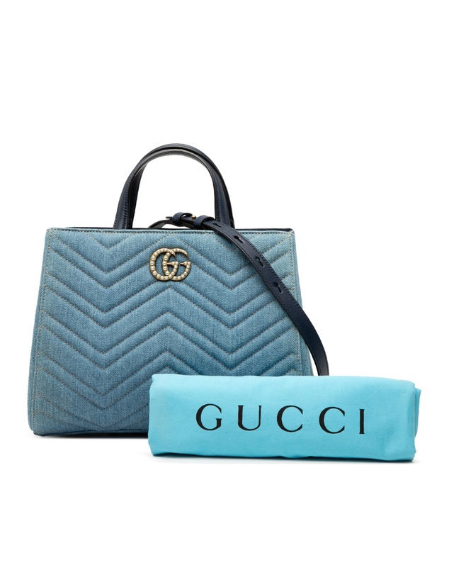 Pre-Loved by Azura Reborn - Pre-Loved Small GG Marmont Matelasse Denim Pearly Satchel
