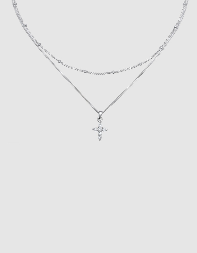Elli Jewelry - Zirconia Cross Layer Necklace in 925 Silver