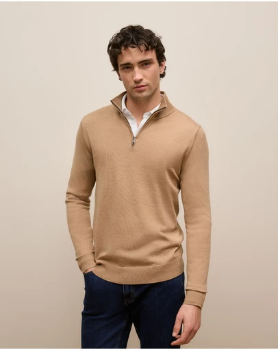 Trenery - Merino Half Zip in Camel
