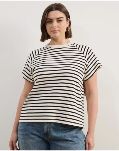 Atmos&Here Curvy - Poppy Cotton Stripe T-Shirt