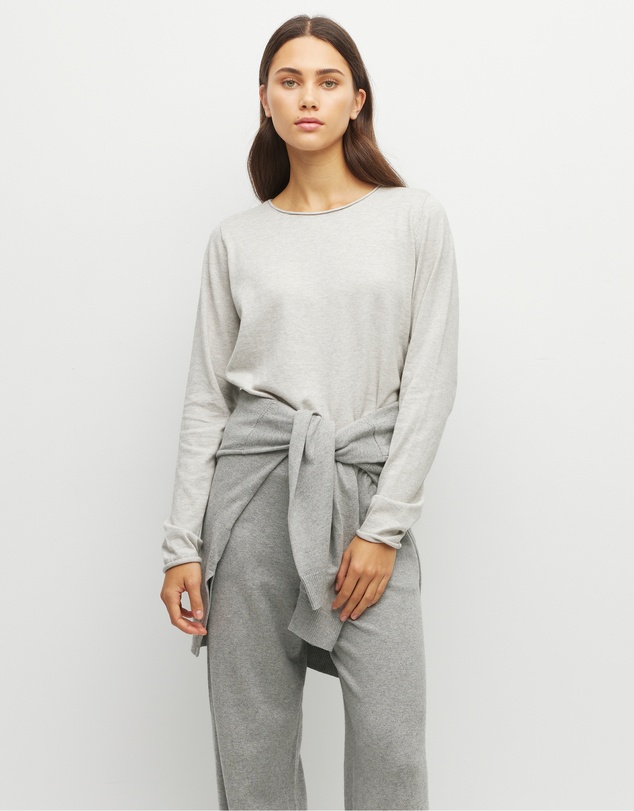 JH Lounge - JHL Crew L/S T (Fine Cotton Cashmere) Soft Grey Marle