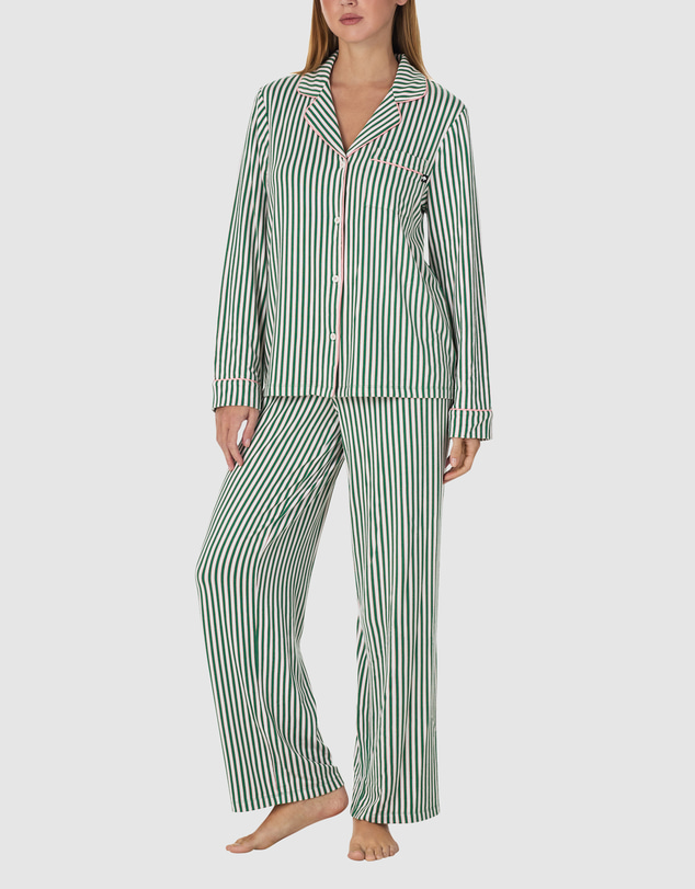 Kate Spade - Printed Jersey Button Up Long Sleeve Long Pyjama Set