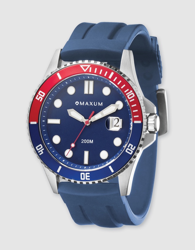 Maxum - Prince Blue Dial & Blue Silicone Band & Silver Tone Case