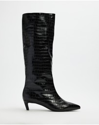 AERE - Nara Knee High Heeled Leather Boots