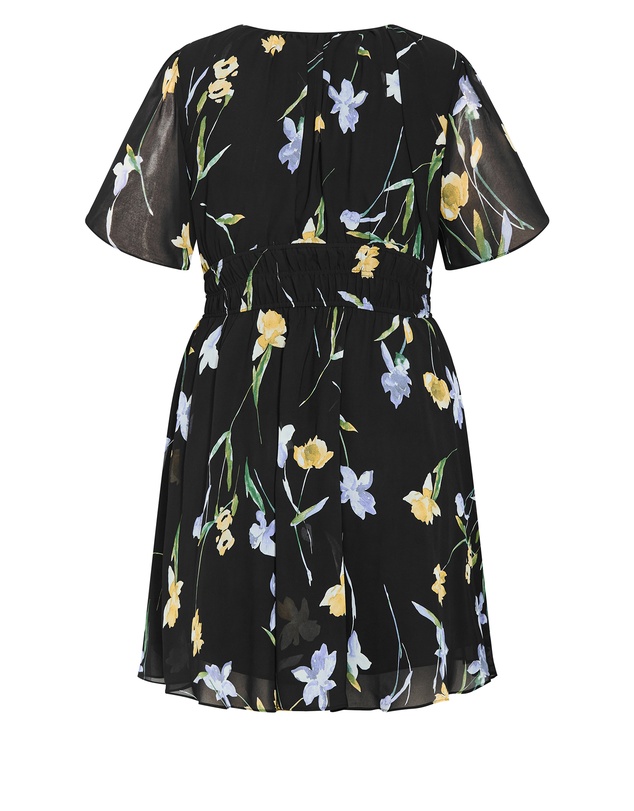 City Chic - Plus size Petal Print Mini Dress - black