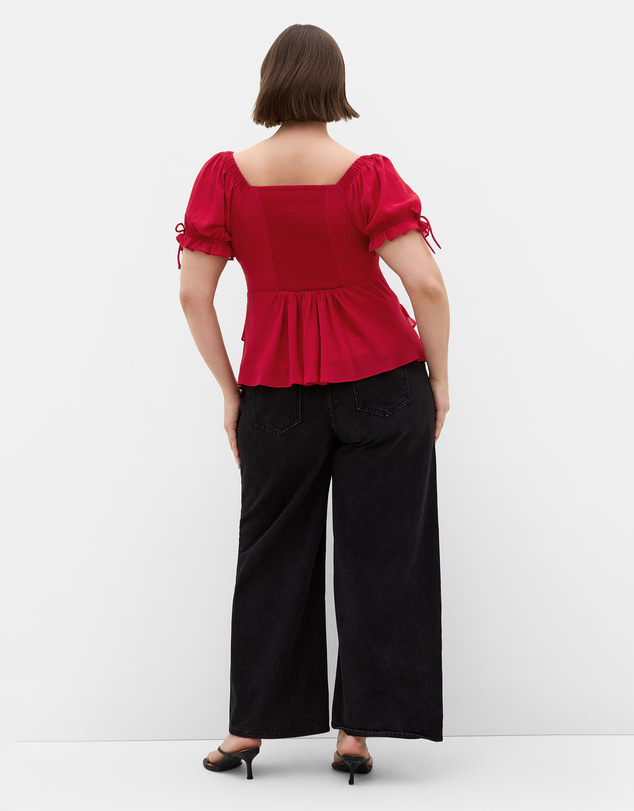 City Chic - Plus size Shayla Short Sleeve Frill Top - love red
