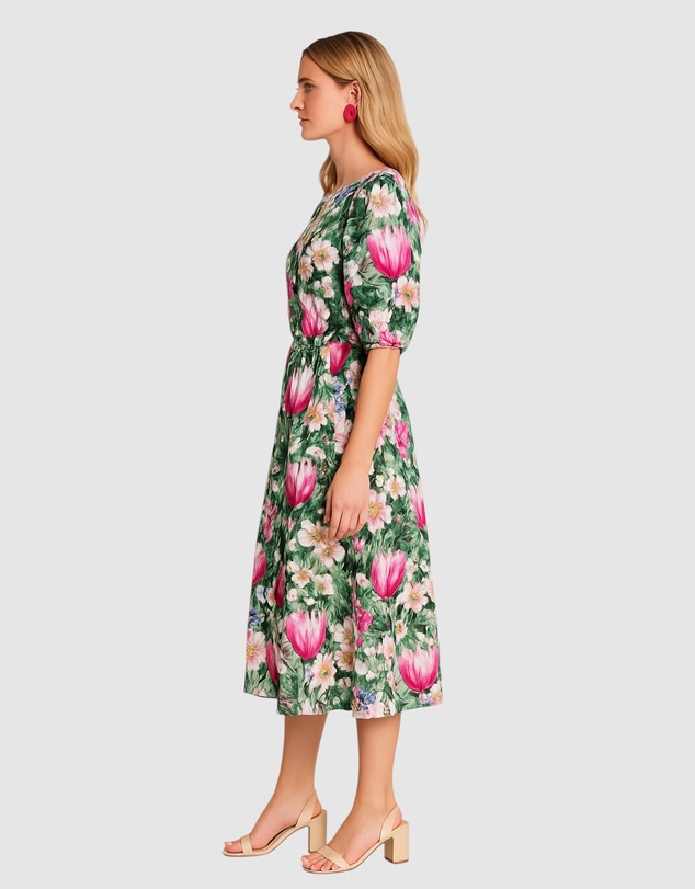 Honey and Beau - Puff Sleeve Midi Dress