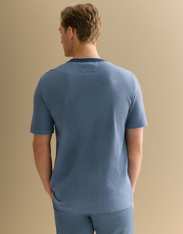 Trenery - Cotton Jacquard Contrast Collar T-shirt in Washed Navy