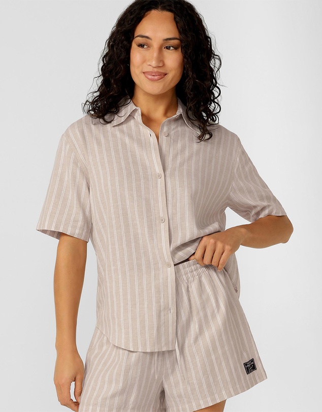 Lorna Jane - Preset Stripe Linen Short Sleeve Shirt