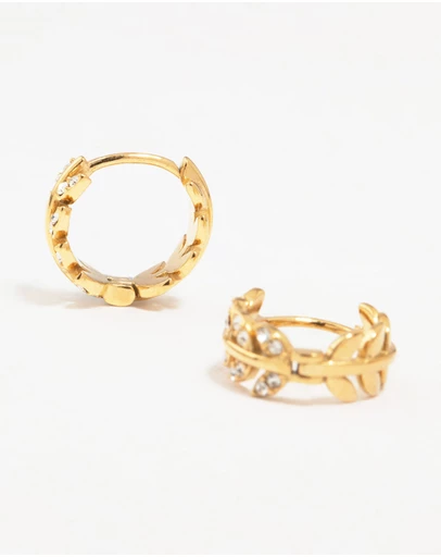 Lovisa - Gold Plated Surgical Steel Diamante Leaf Huggie Earrings