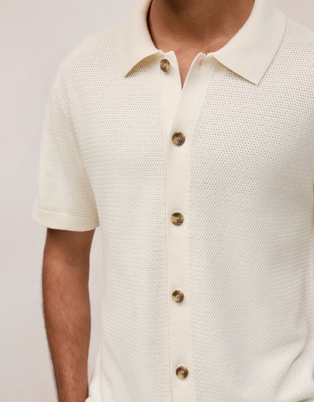 Trenery - Cotton Basketweave Knit Shirt in Parchment
