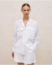 Trenery - Linen Pocket Detail Long Sleeve Shirt in White