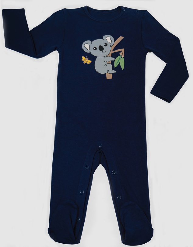B Free Intimate Apparel - Baby Snap Button Sleepsuit with Booties - 100% Organic Cotton - Navy Koala