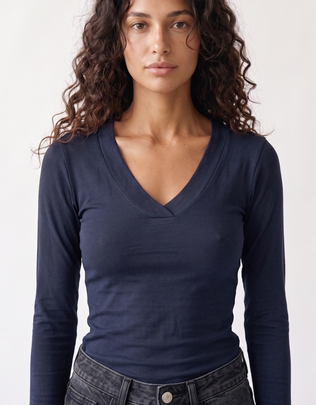 Style Addict - Margaux Deep V Henley Top - Navy