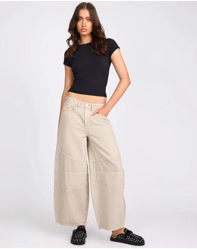 ONE TEASPOON - Barrel Mid Waist Wide Leg Denim Jeans - Stone