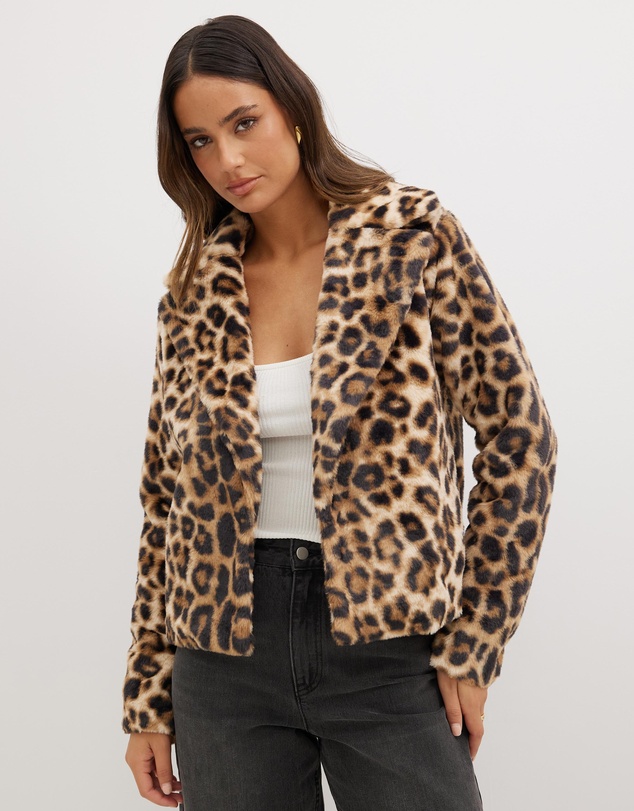 Dazie - Mood Leopard Faux Fur Jacket