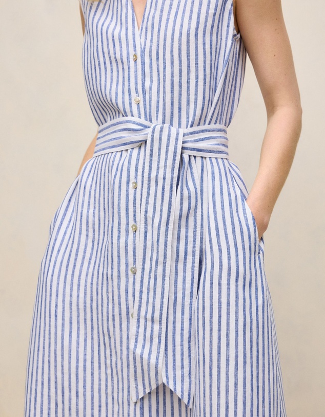 Trenery - Yarn Dyed Linen Stripe Sleeveless Shirt Dress in Vivid Blue