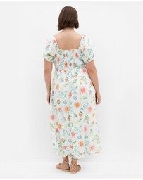 City Chic - Plus size Abbie Short Sleeve Ocean Print Maxi Dress - white