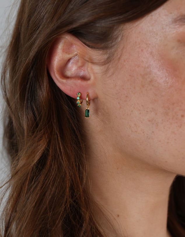 Pastiche - Vera Huggies Earrings - Gold plated 925 silver-Green Stone