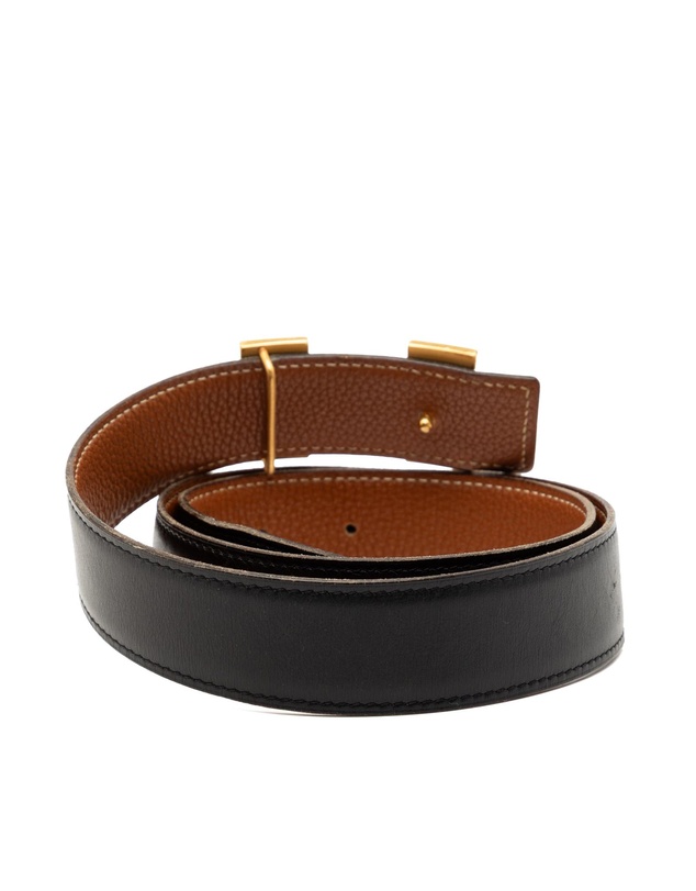 Hermes - Pre-Loved Box Calf and Togo Constance H Reversible Belt