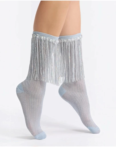 High Heel Jungle - Stevie Metallic Lurex Socks With Glitter Fringe