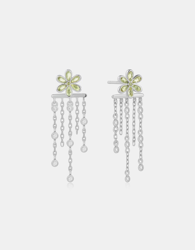 Ania Haie - Silver Floral Tassel Drop Stud Earrings