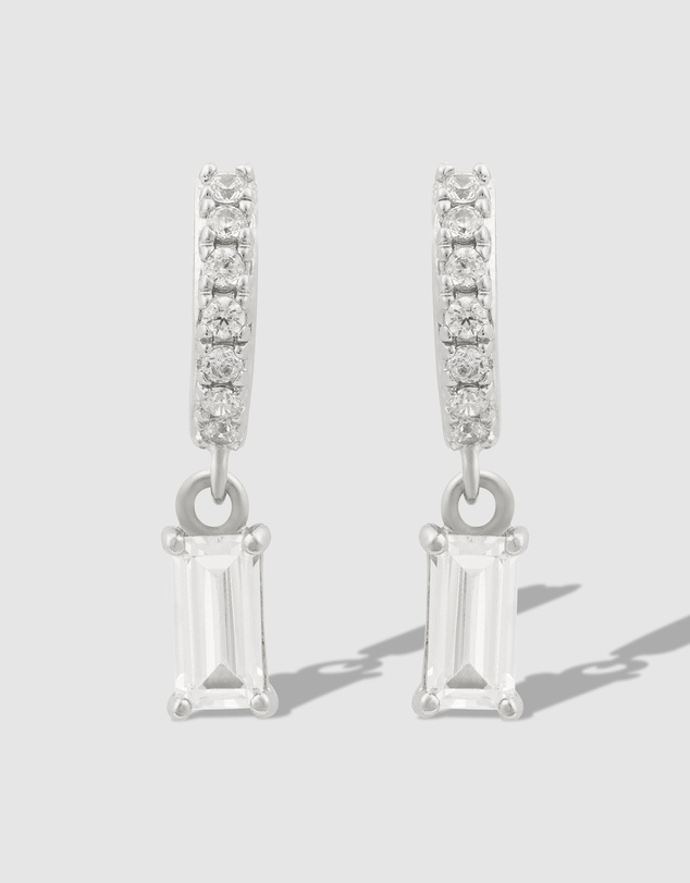 Wanderlust + Co - Baguette Silver Baby Huggie Earrings