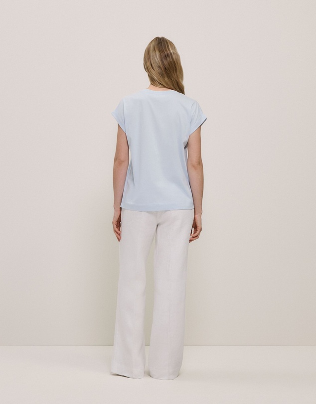 Trenery - Australian Cotton Cuff Sleeve T-shirt in Ice Blue
