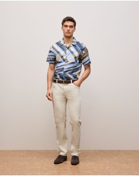 Trenery - Cotton Abstract Stripe Short Sleeve Shirt in Duck Egg Blue