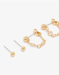 Lovisa - Gold Plated Molten Huggie & Cubic Zirconia Chain Earrings 4-Pack