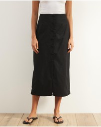 Atmos&Here - Isla Linen Blend Button Up Midi Skirt