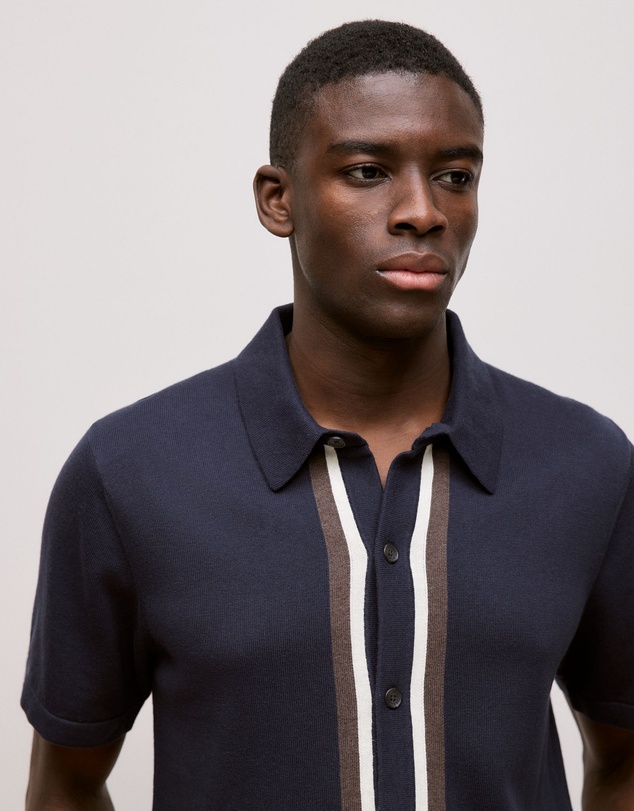 Trenery - Cotton Silk Graphic Knit Shirt in Navy