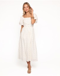 Petal & Pup - Clo Puff Sleeve Midi Dress - White Betty