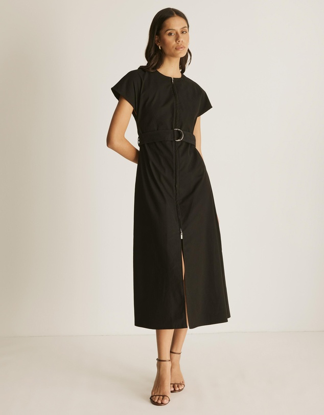 Atmos&Here - Zoe Cotton Twill Belted Midi Dress