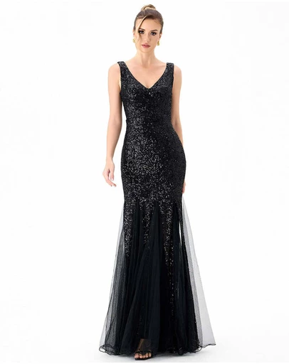 Bariano - Tisha Sequin Godet Gown