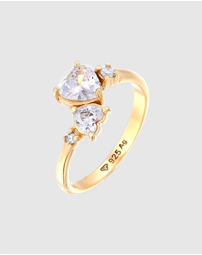 Elli Jewelry - Ring Crystal Heart 925 Sterling Silver Gold-Plated