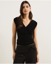 Atmos&Here - Dara Velvet V-Neckline Gathered Top