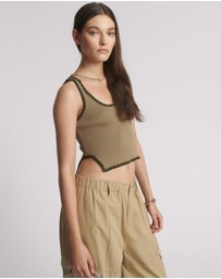 ONE TEASPOON - Knitted Scallop Tank Top - Khaki